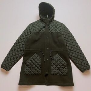 LL Bean Quilted Wool Jacket Womens Small Army Green Hooded Riding Field Coat XL